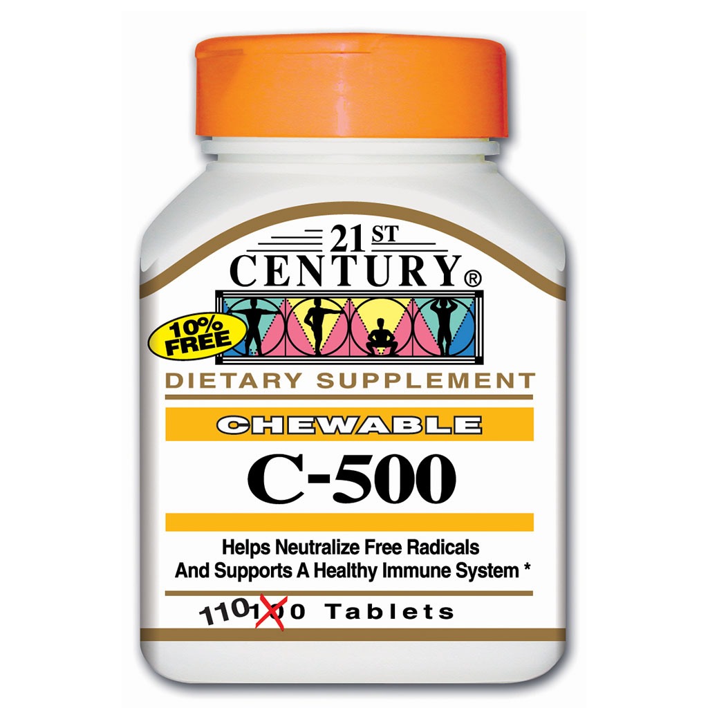 21st Century C-500 Chewable Vitamin C Tablets For Antioxidant & Immunity Support, Pack of 110's