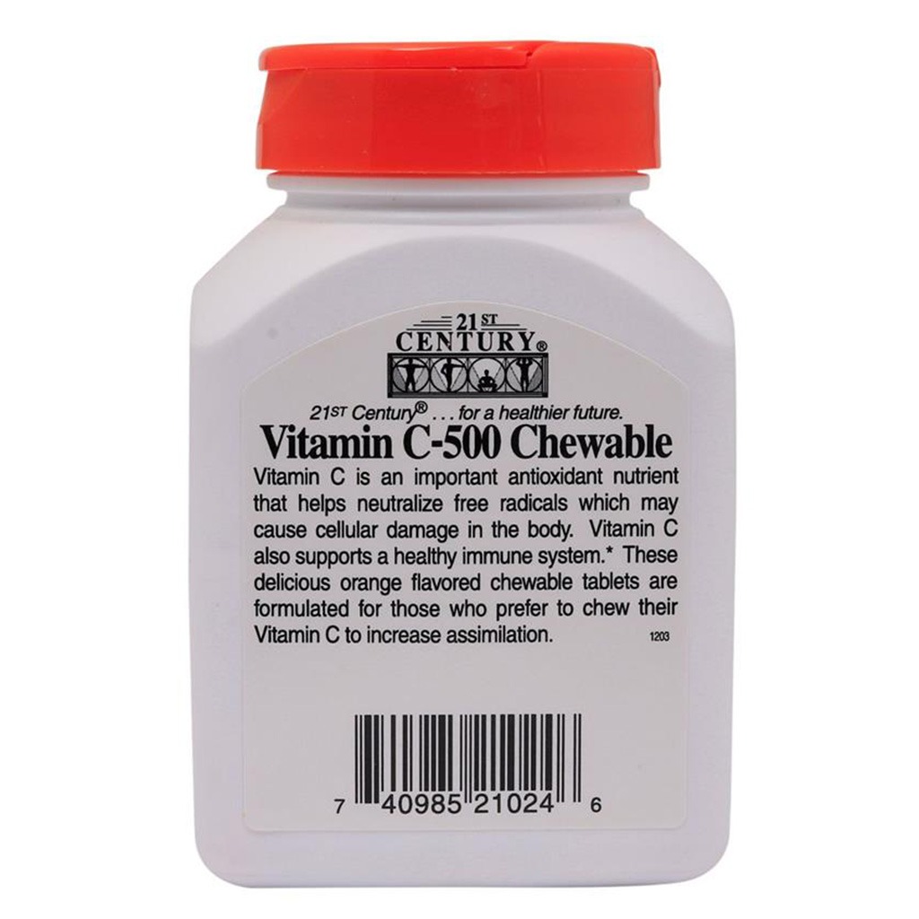 21st Century C-500 Chewable Vitamin C Tablets For Antioxidant & Immunity Support, Pack of 110's