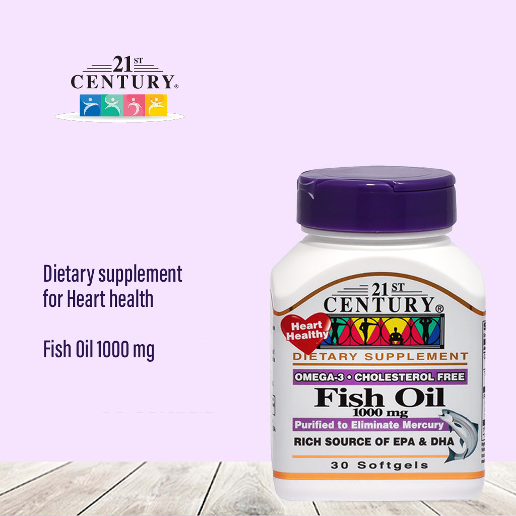 21st Century Omega 3 1000mg Fish Oil Supplement Softgels, Pack of 30's