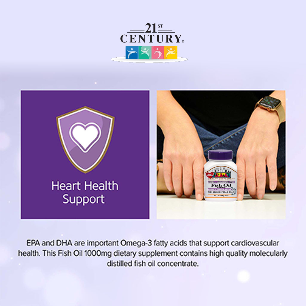 21st Century Omega 3 1000mg Fish Oil Supplement Softgels, Pack of 30's