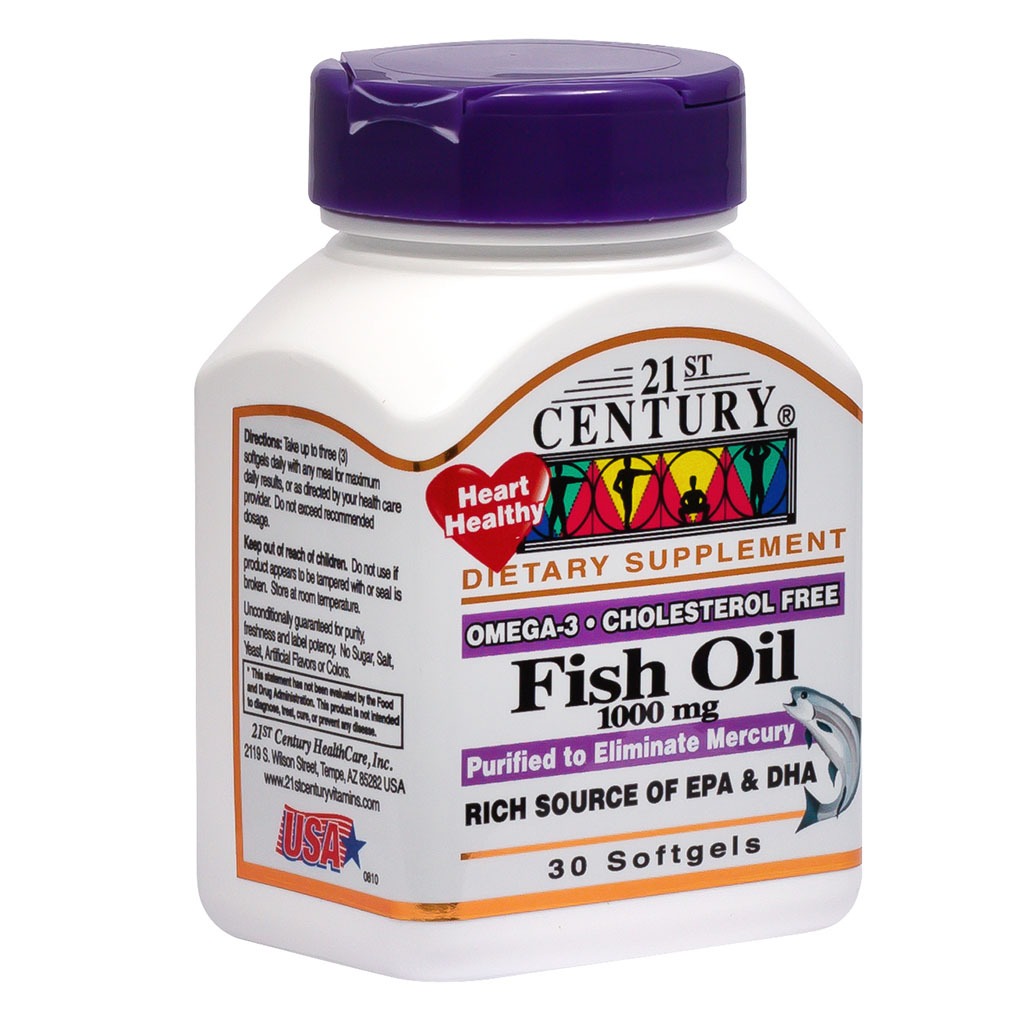 21st Century Omega 3 1000mg Fish Oil Supplement Softgels, Pack of 30's