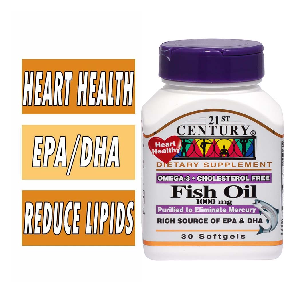 21st Century Omega 3 1000mg Fish Oil Supplement Softgels, Pack of 30's
