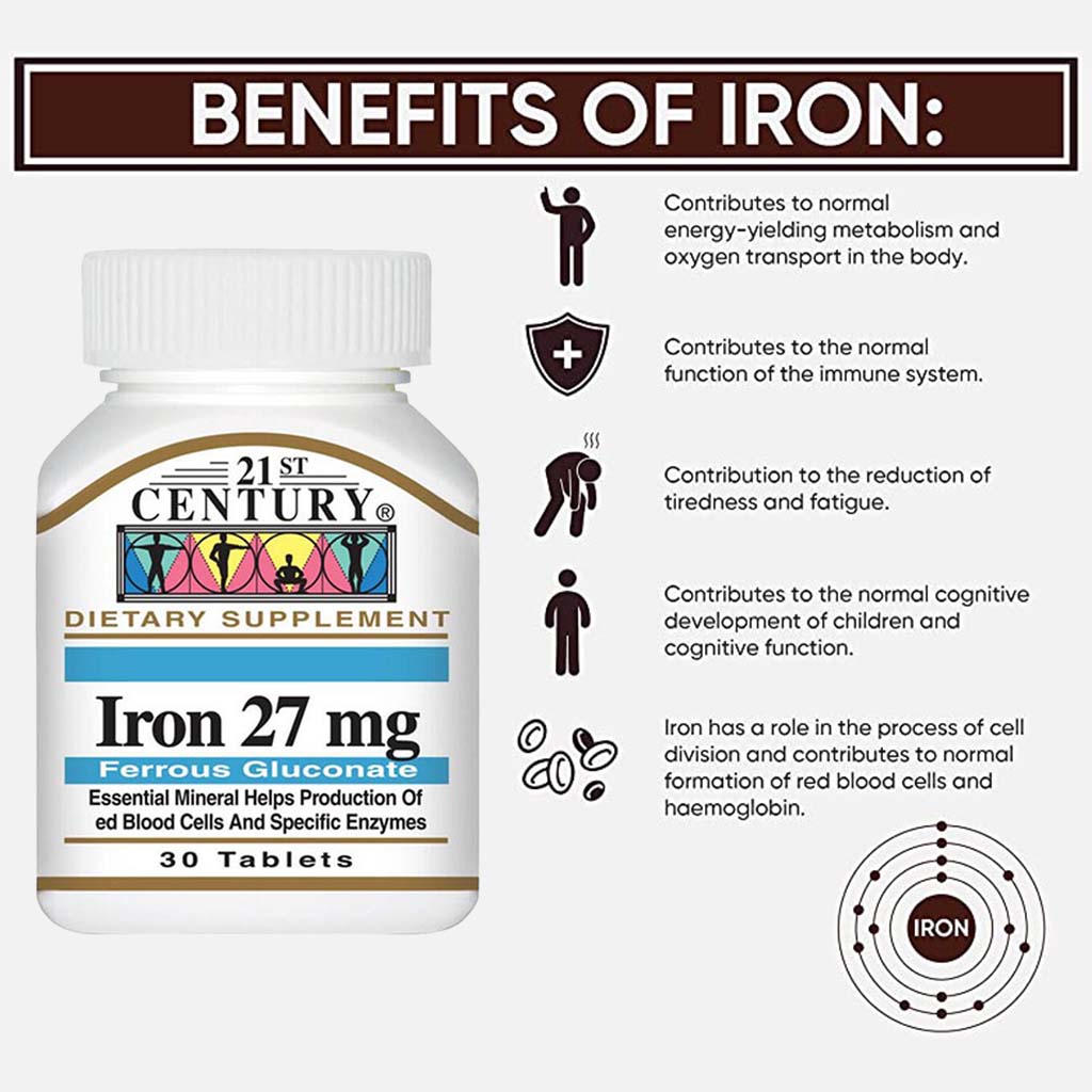 21st Century 27mg Iron Tablets For Healthy Blood Count, Pack of 30's
