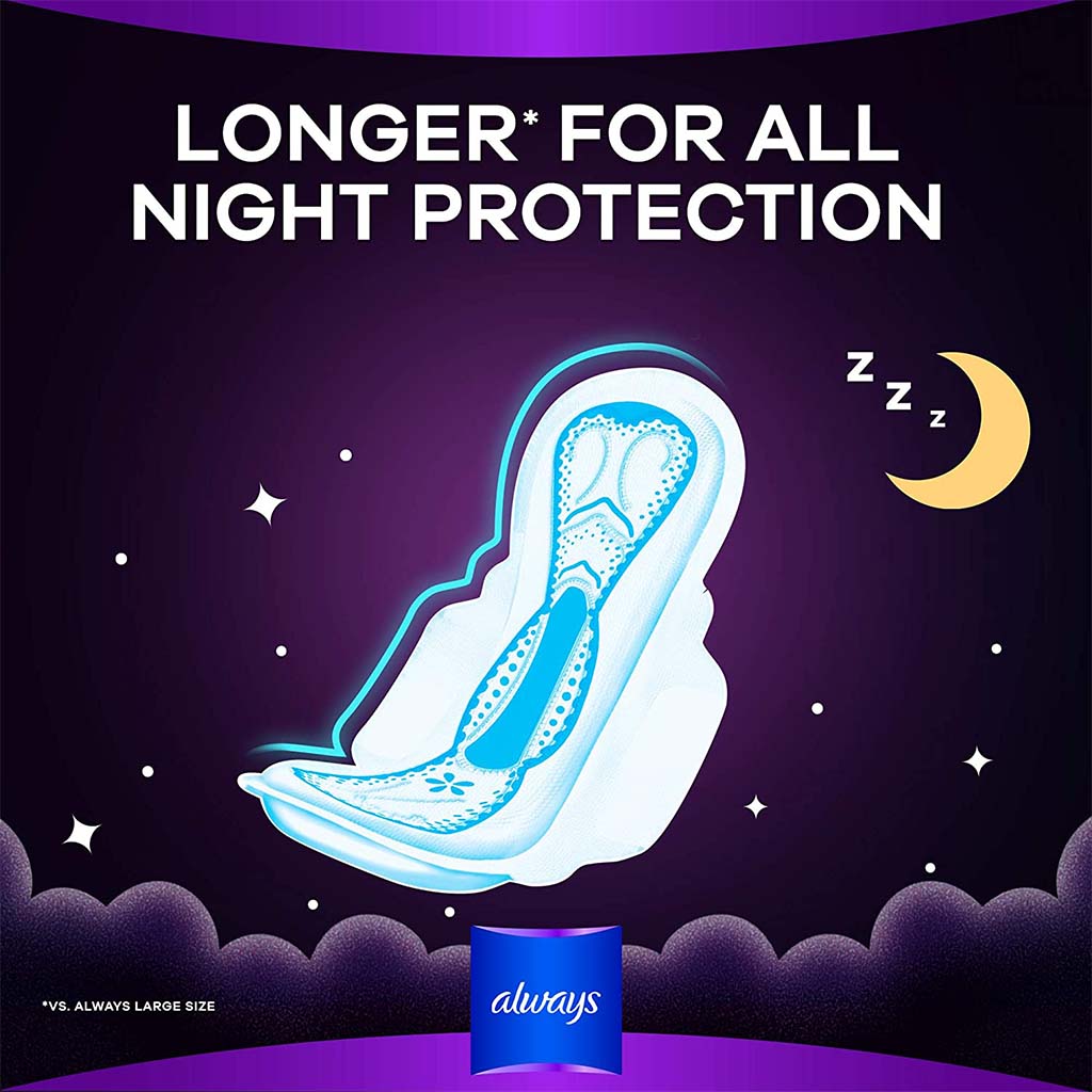 Always Clean & Dry Maxi Thick Night Sanitary Pads With Wings, Pack of 8's