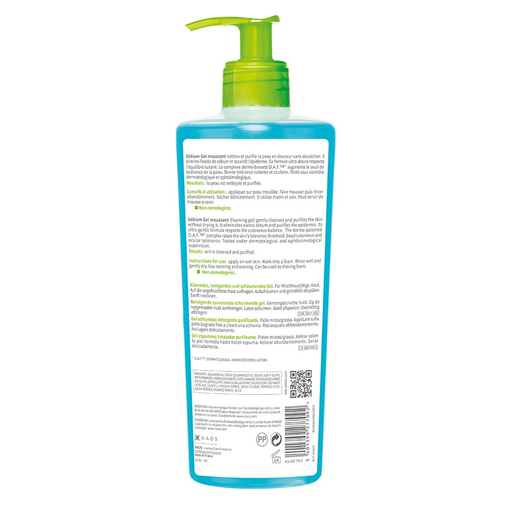 Bioderma Sebium Moussant Purifying Cleansing Foaming Gel For Combination To Oily Skin 500 mL