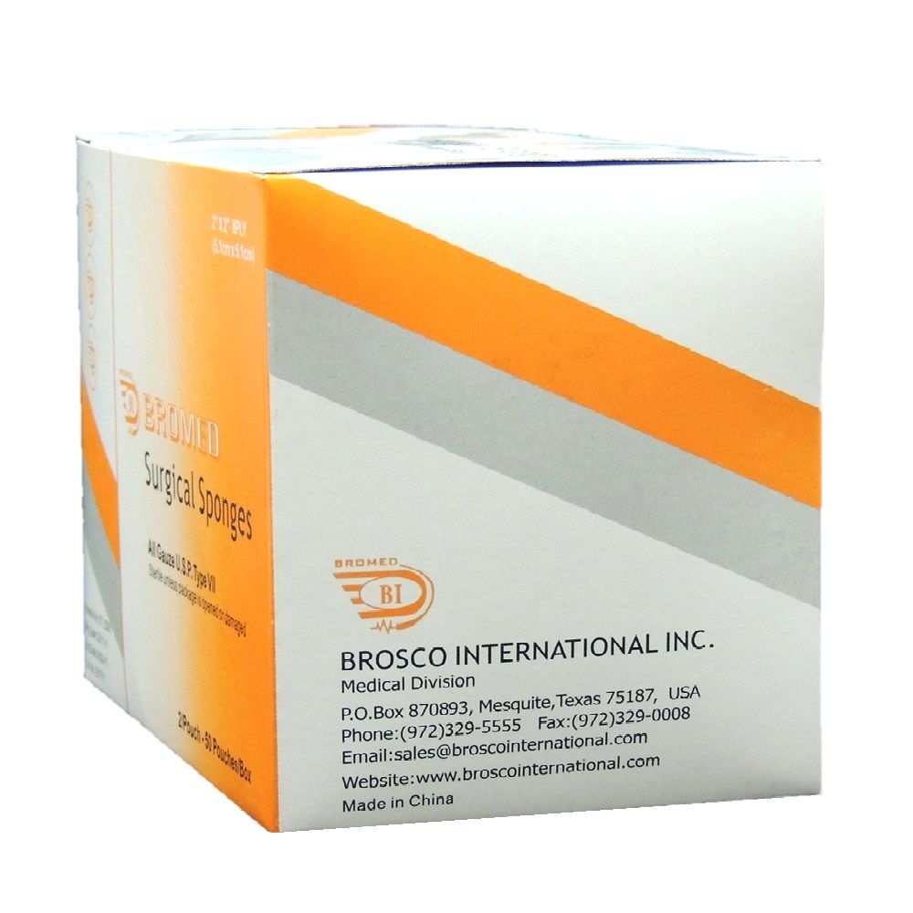 Bromed Sterile Surgical Sponges 2 inch x 2 inch x 8 ply 50's