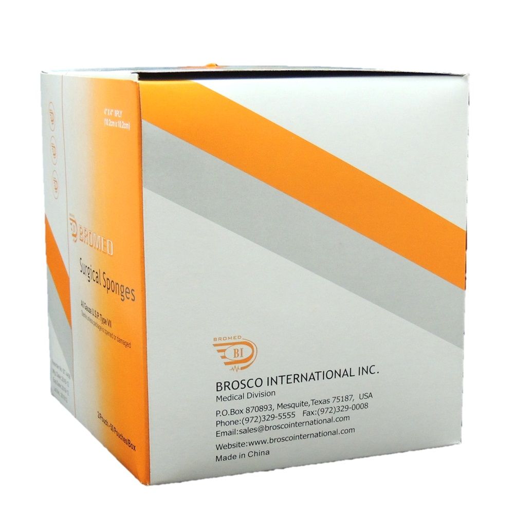 Bromed Sterile Surgical Sponges 4 inch x 4 inch x 8 ply 50's