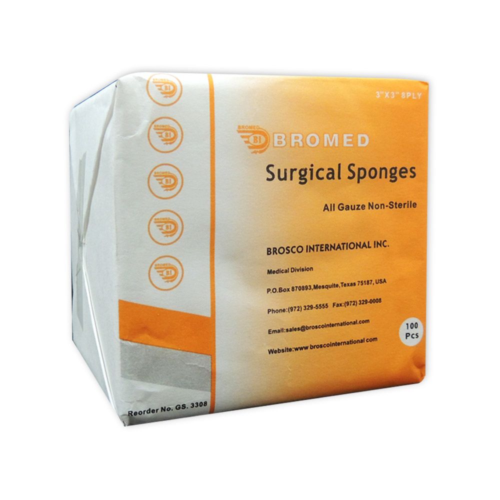 Bromed Surgical Gauze Non-Sterile Sponges 3 inch x 3 inch 8ply 100's