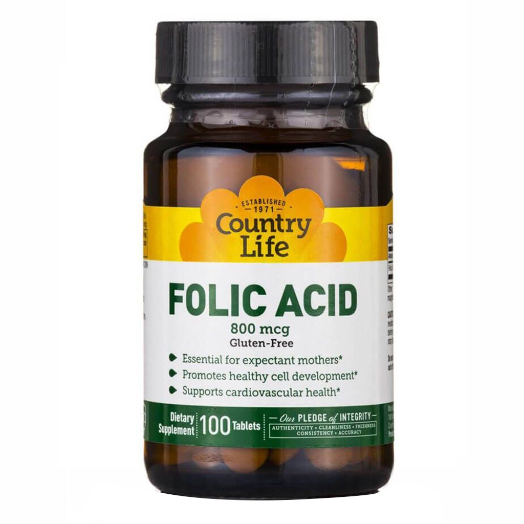 Country Life Folic Acid 800 mcg Supplement Tablets For Pregnancy, Pack of 100's
