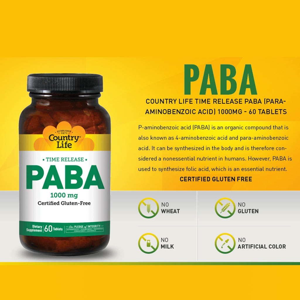 Country Life PABA 1000 mg Tablets, Pack of 60's