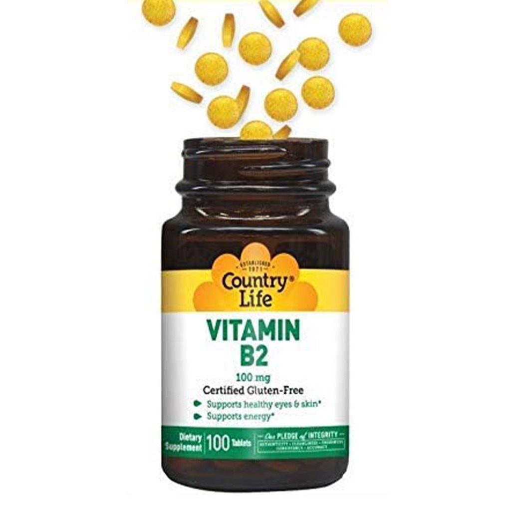 Country Life Vitamin B2 100 mg Tablets For Healthy Nervous System, Pack of 100's