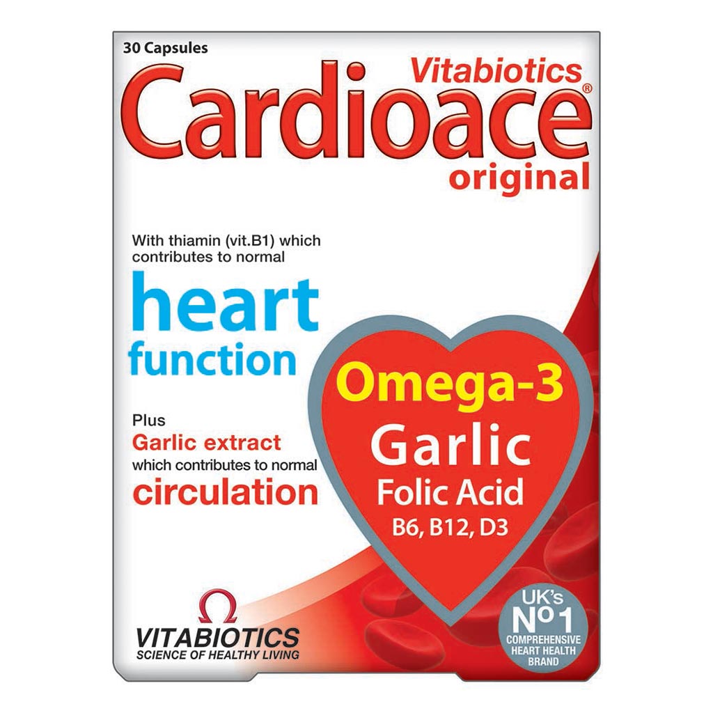 Vitabiotics Cardioace Original Capsules With Omega-3, Folic Acid, Thiamin, & Garlic For Healthy Heart Function, Pack of 30's