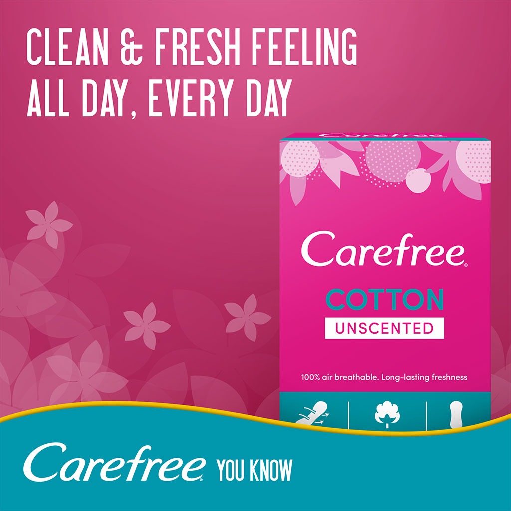 Carefree Breathable Cotton Unscented Panty Liners, Pack of 30