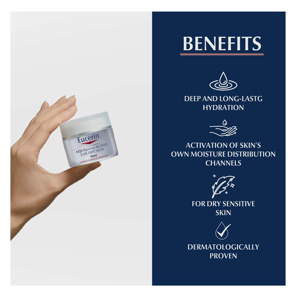 Eucerin Aquaporin Active Moisturising Rich Cream For Dry Skin 50ml