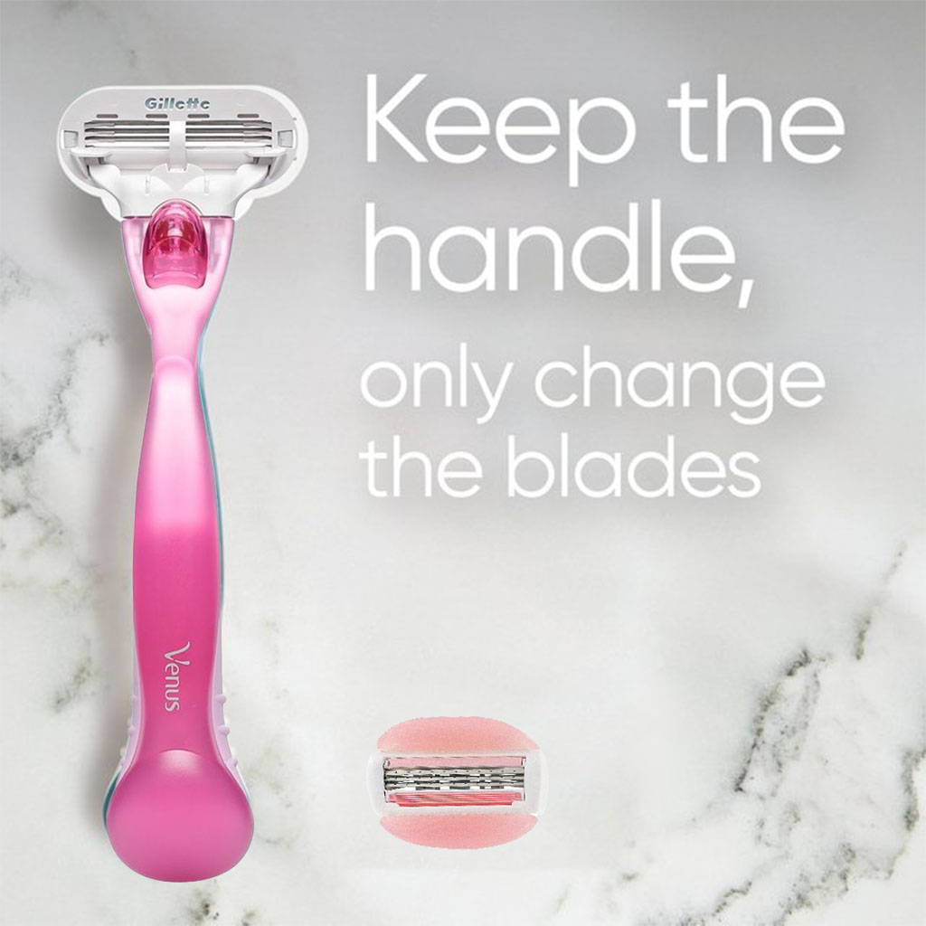 Gillette Venus Close & Clean Women's Razor, Pack of 1 Razor Handle + 2 Blade Refills