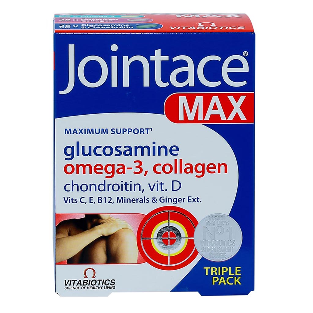 Vitabiotics Jointace Max For Healthy Bone & Cartilage, Triple Pack of Omega-3 Capsules 28's + Glucosamine, Turmeric & Chondroitin Tablets 28's + Collagen Tablets 28's