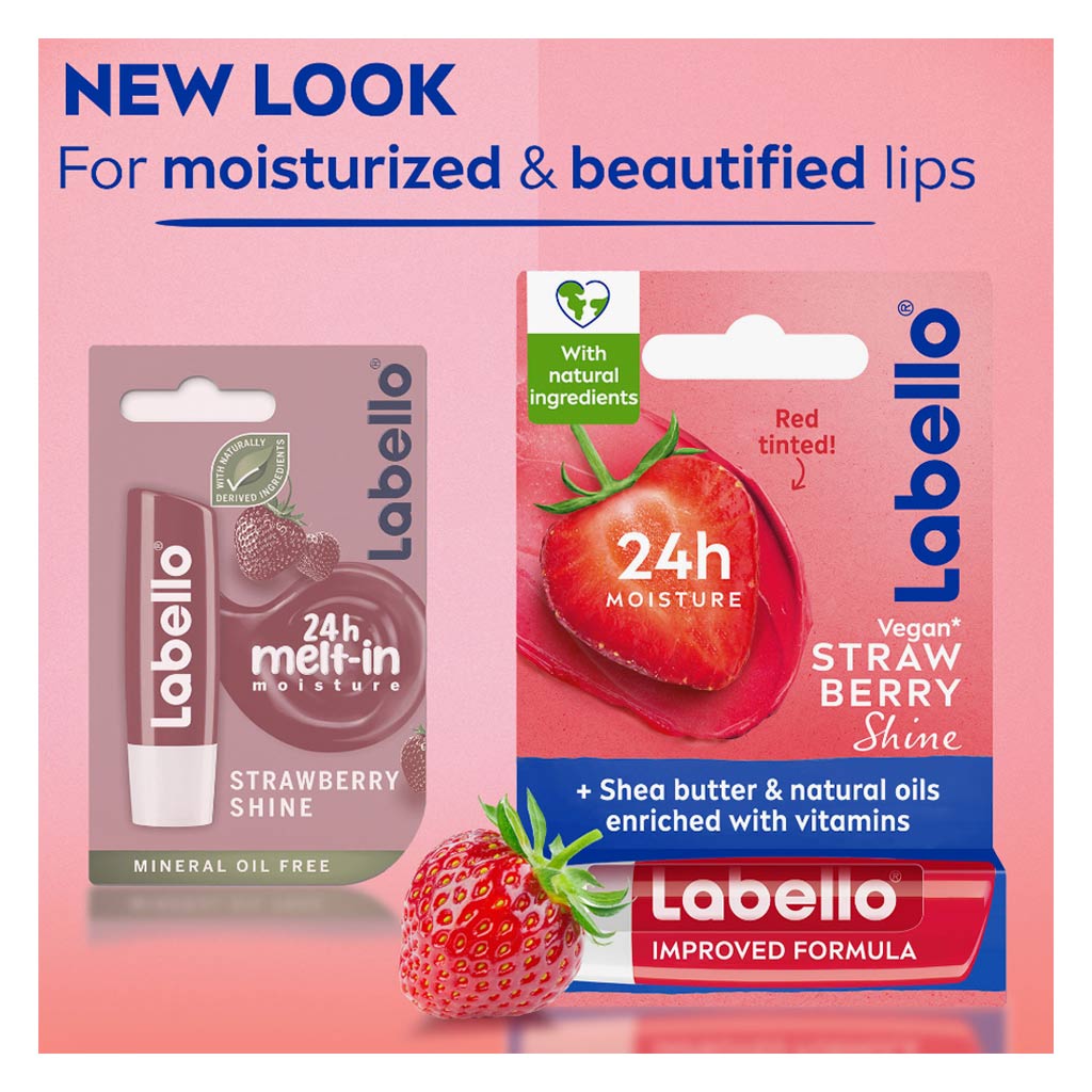 Labello 24H Moisture Strawberry Shine Lip Balm 4.8g - Red Tint