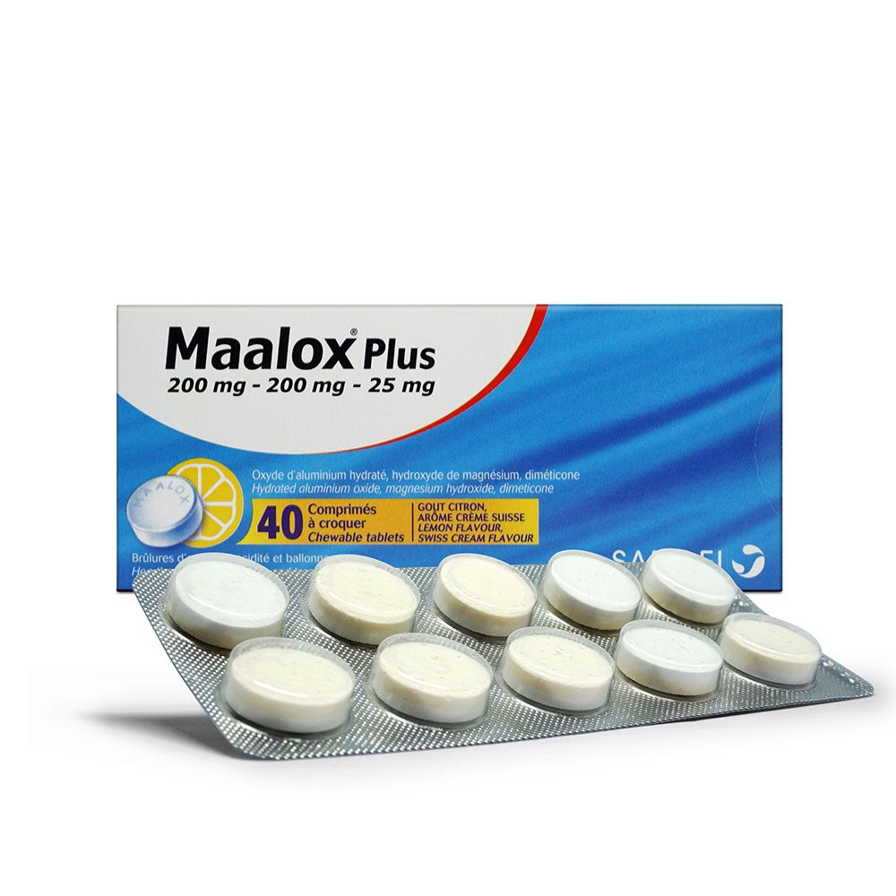 Maalox Plus Chewable Tablets For Indigestion And Heartburn Lemon Flavour, Pack of 40's