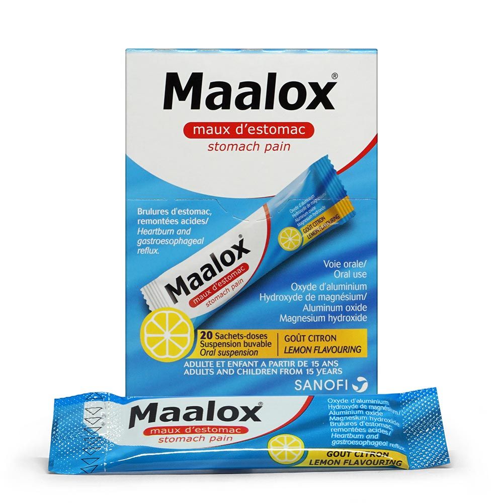 Maalox Oral Suspension Sachets For Stomach Pain And Heartburn Lemon Flavour, Pack of 20's