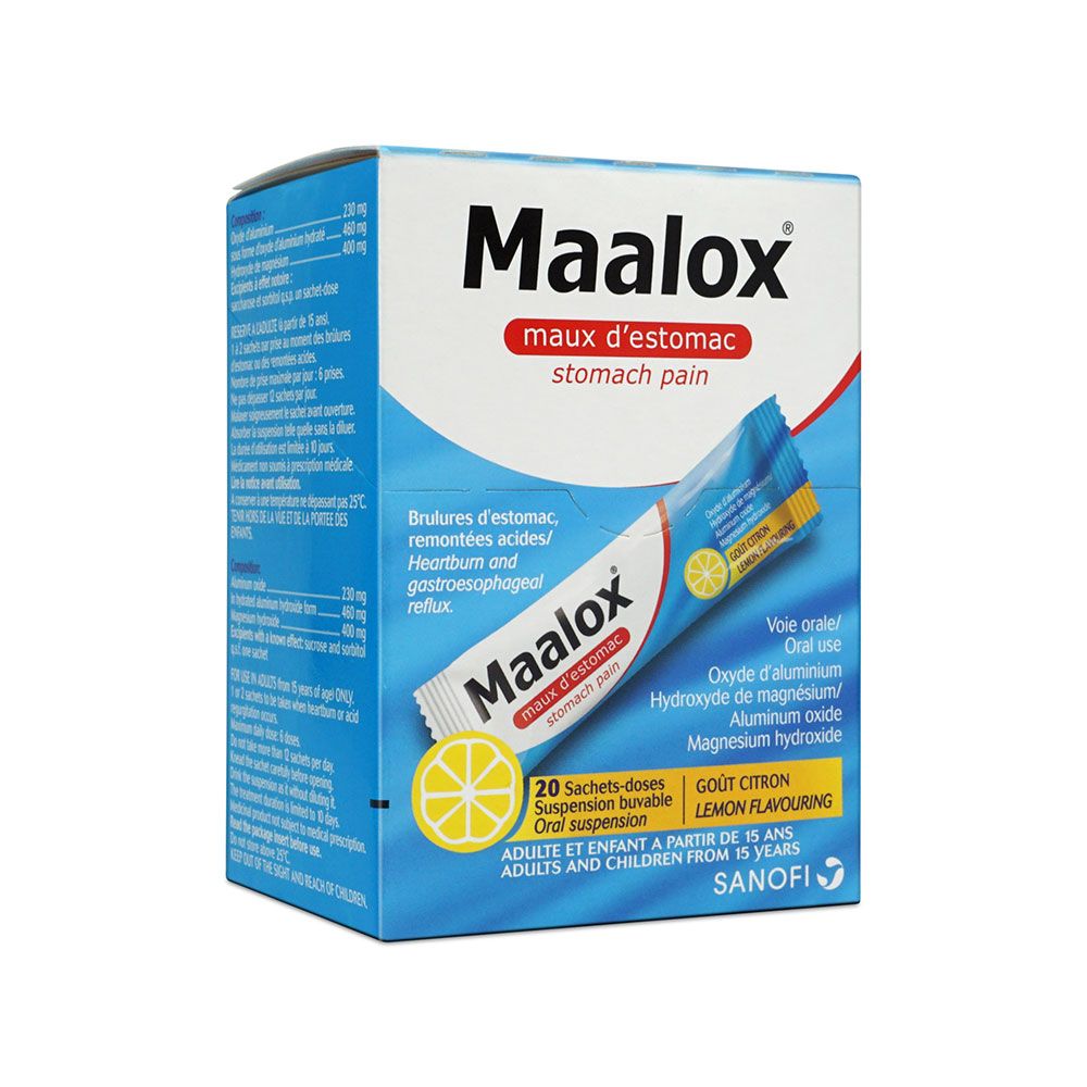 Maalox Oral Suspension Sachets For Stomach Pain And Heartburn Lemon Flavour, Pack of 20's