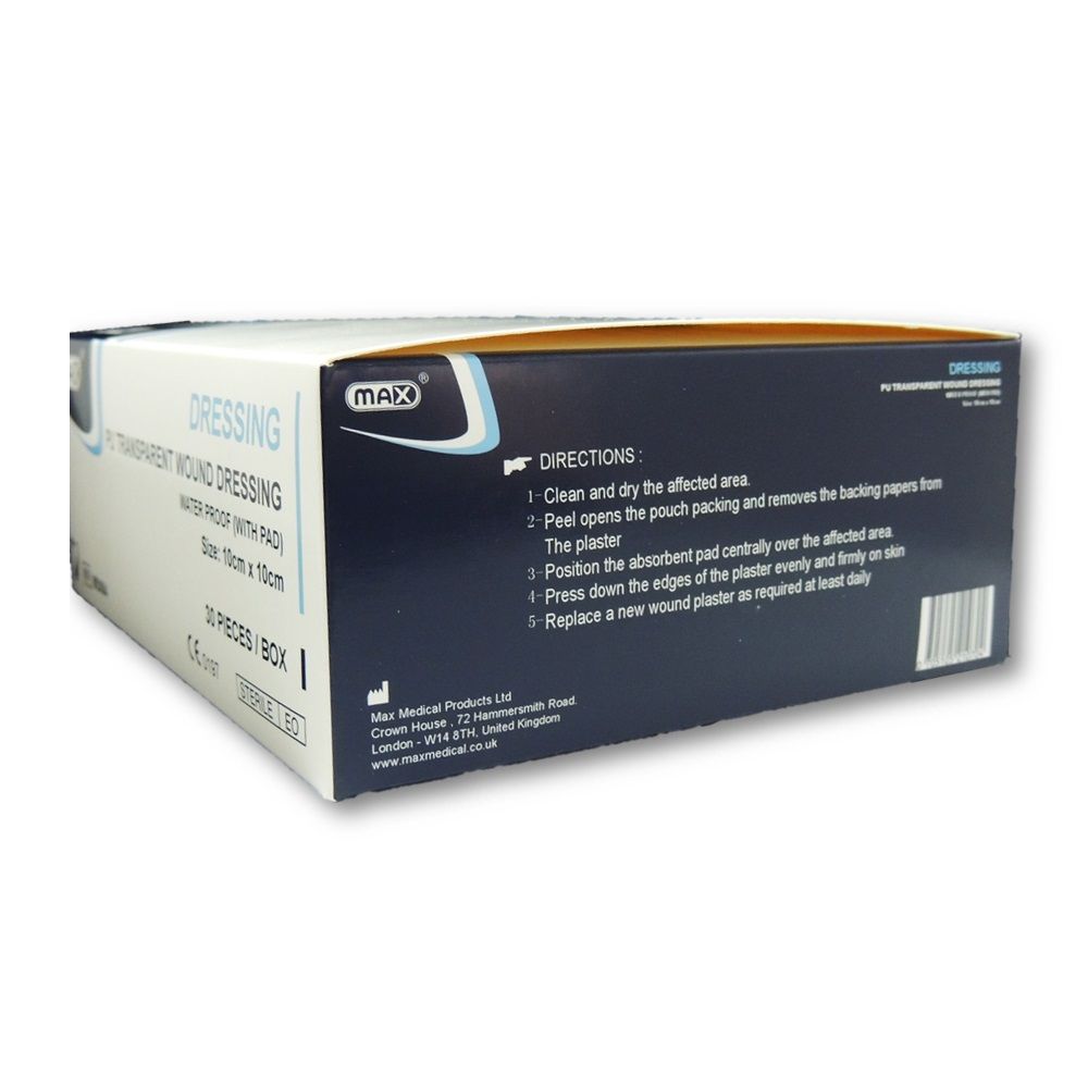 Max Transparent Wound Dressing 10 cm x 10 cm 30's