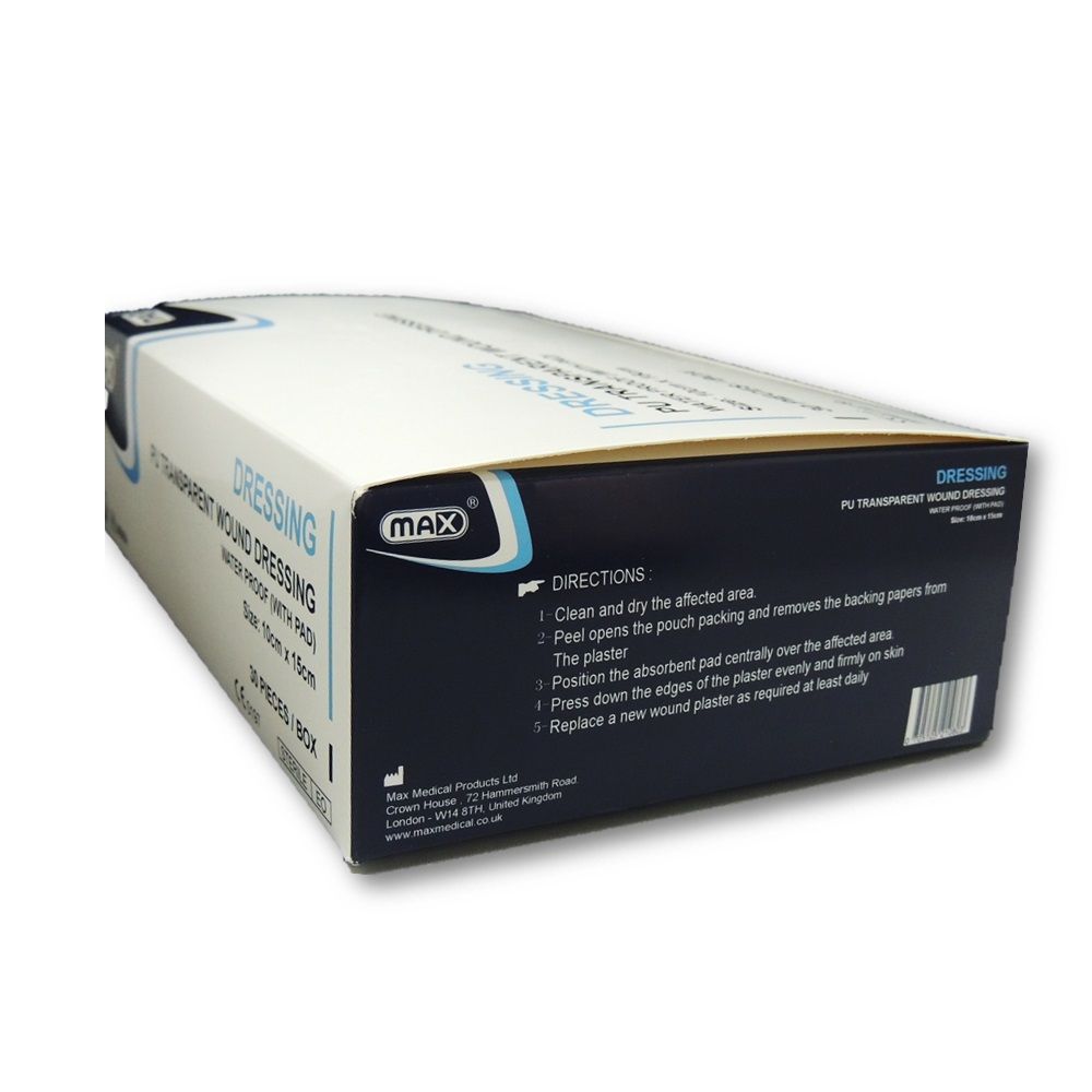 Max Transparent Wound Dressing 10 cm x 15 cm 30's