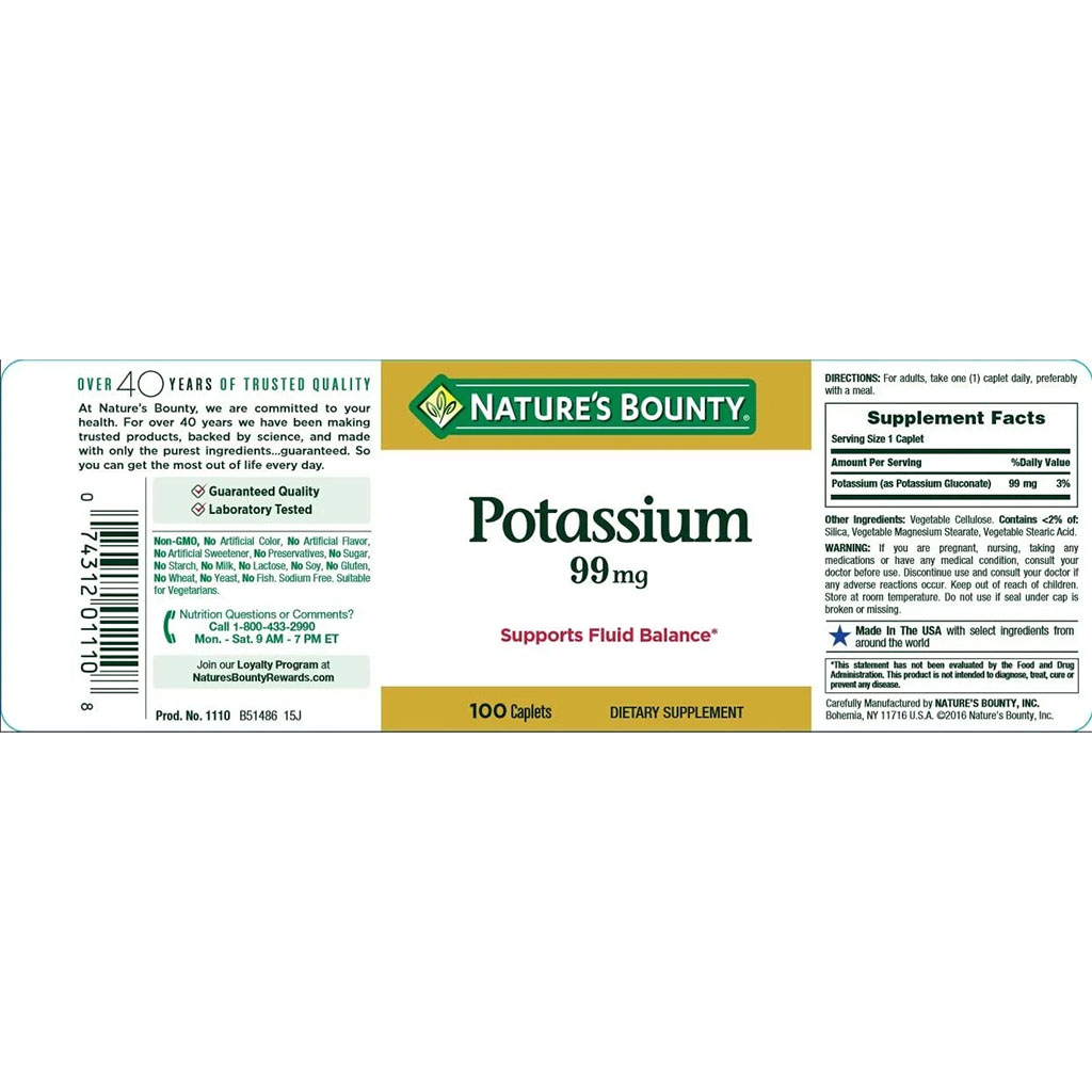 Nature's Bounty Potassium 99 mg Caplets 100's