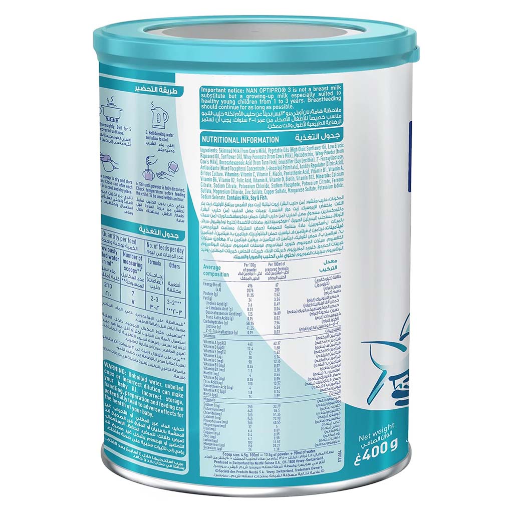Nestle Nan Optipro 3 Toddlers Milk Formula 1-3 Years 400g