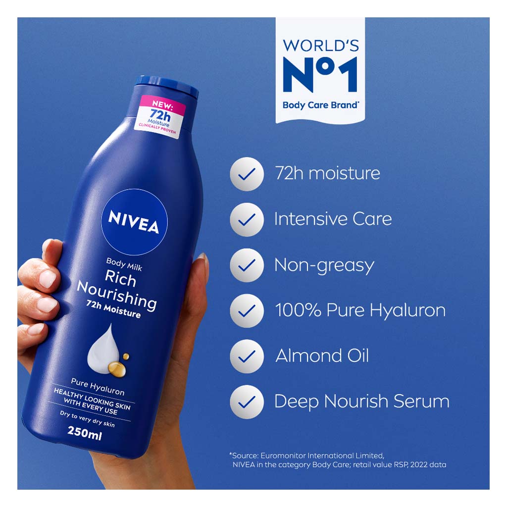 Nivea Rich Nourishing 72H Moisture Body Lotion For Dry To Very Dry Skin 250ml