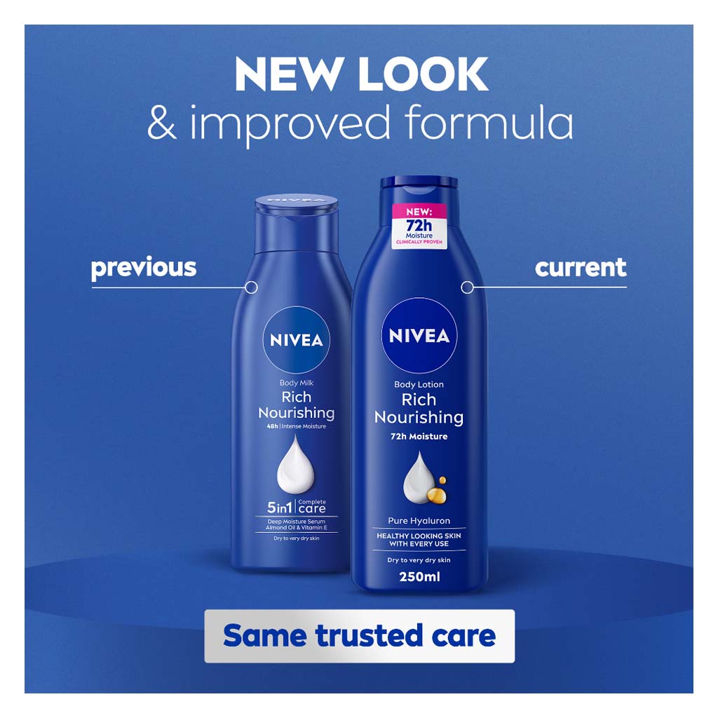 Nivea Rich Nourishing 72H Moisture Body Lotion For Dry To Very Dry Skin 250ml