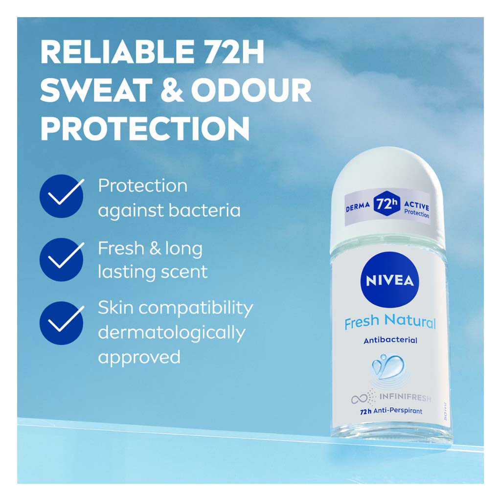 Nivea Fresh Natural Antibacterial 72H Active Roll On For Women 50ml