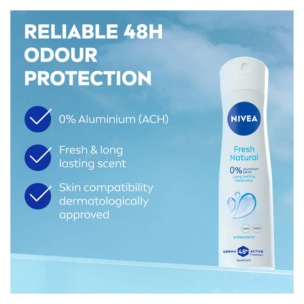 Nivea Fresh Natural Antibacterial 48H Antiperspirant Spray For Women 150ml