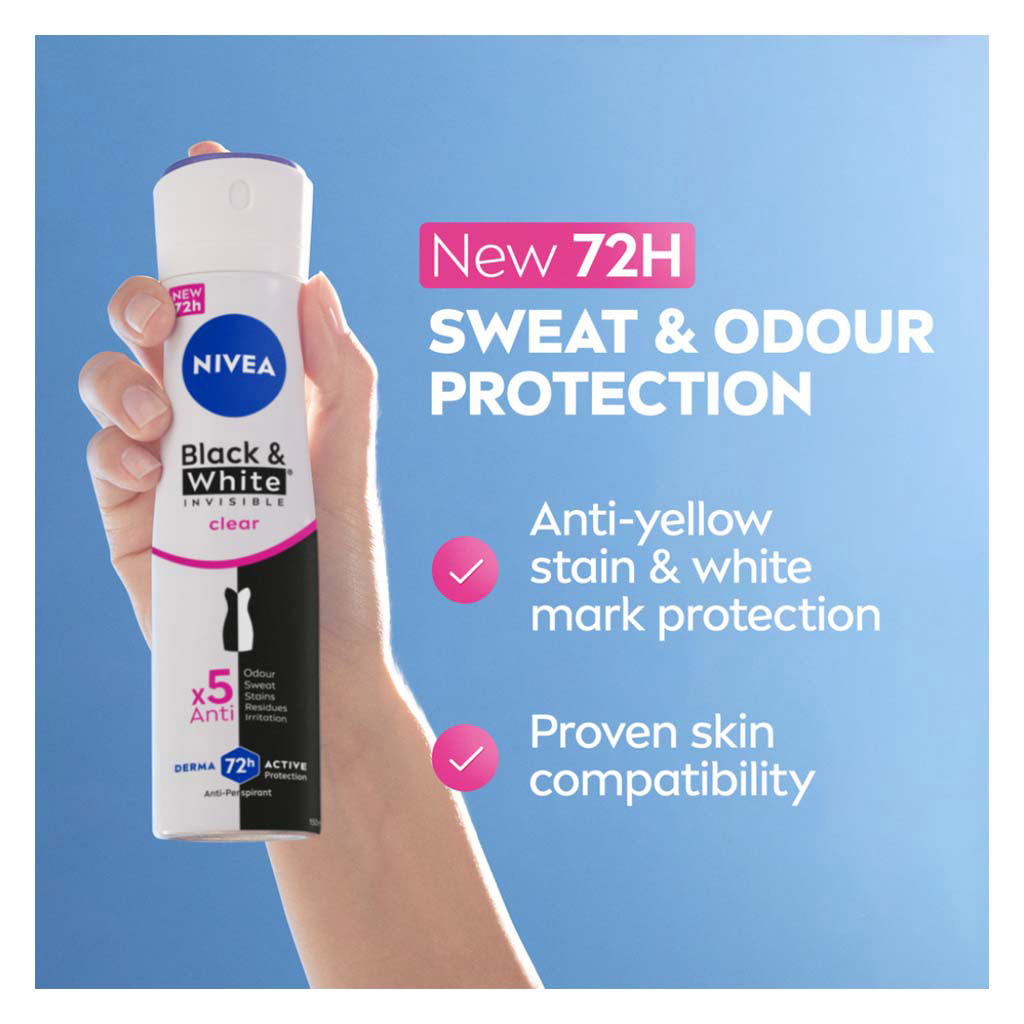 Nivea Black & White Invisible Antiperspirant Clear Spray for Women 150ml