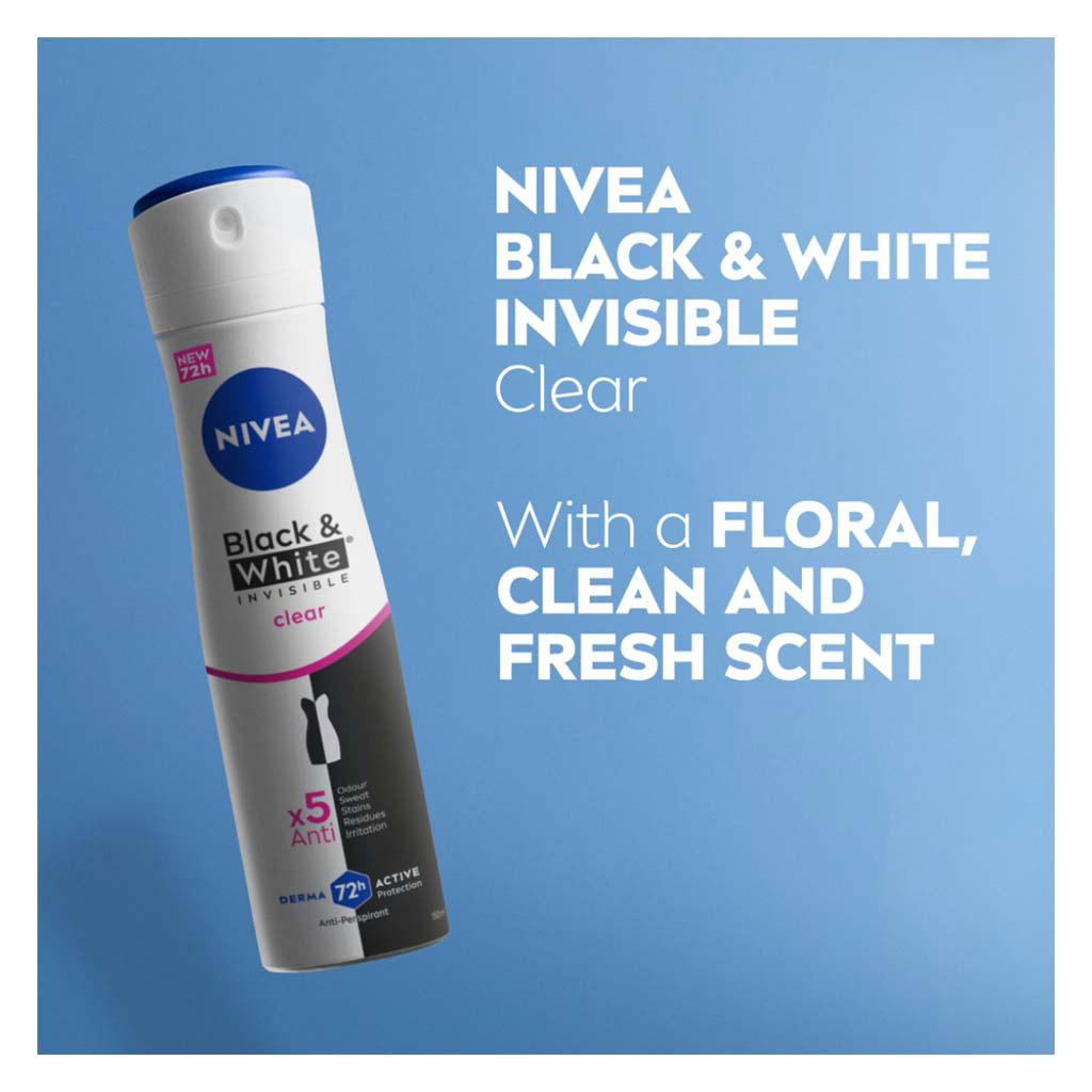 Nivea Black & White Invisible Antiperspirant Clear Spray for Women 150ml
