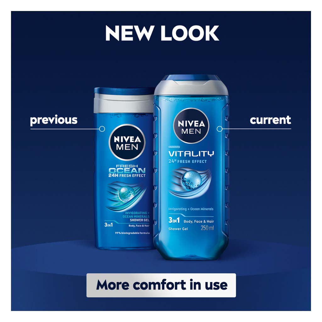 Nivea Men Vitality Fresh 3 in 1 Face, Body & Hair Shower Gel 250ml