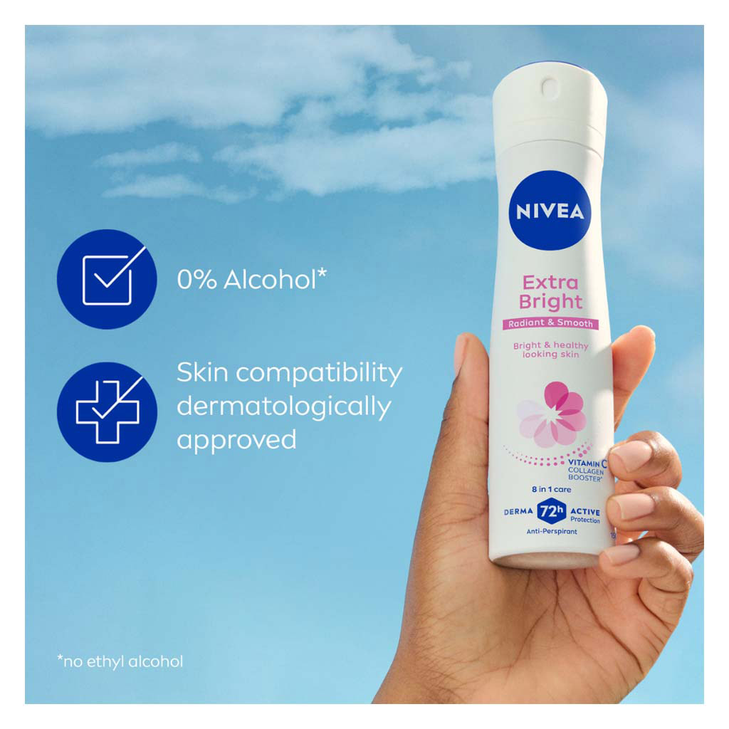 Nivea Extra Bright Radiance & Smooth 72H Active Antiperspirant Spray For Women 150ml