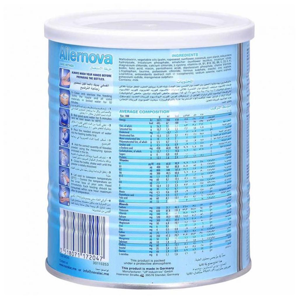 Novalac Allernova Infant Milk Formula For 0 To 3 Years With Milk Protein Allergy 400g
