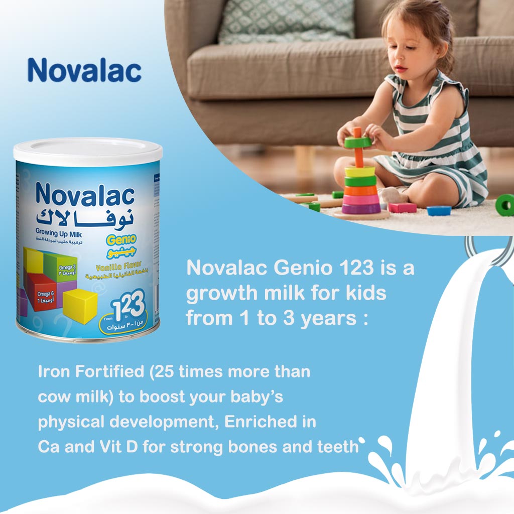 Novalac Genio 123 Stage 3 Toddlers Milk Formula For 1 To 3 Years Vanilla Flavour 400g