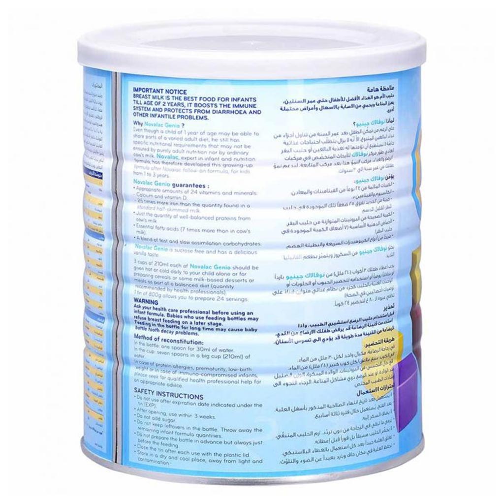 Novalac Genio 123 Stage 3 Toddlers Milk Formula For 1 To 3 Years Vanilla Flavour 800g