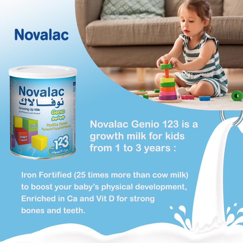 Novalac Genio 123 Stage 3 Toddlers Milk Formula For 1 To 3 Years Vanilla Flavour 800g