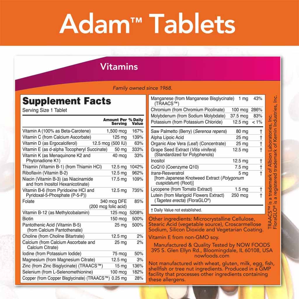 Now Adam Men's Multivitamin Tablets For Overall Wellness, Pack of 60's