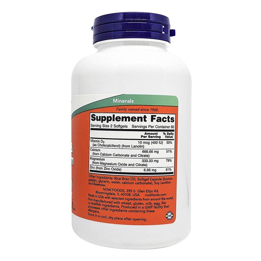 Now Calcium & Magnesium With Vitamin D3 & Zinc Softgel For Bone Health, Pack of 120's