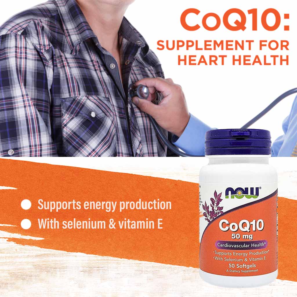 Now CoQ10 50mg Antioxidant Softgels For Heart Health & Energy, Pack of 50's
