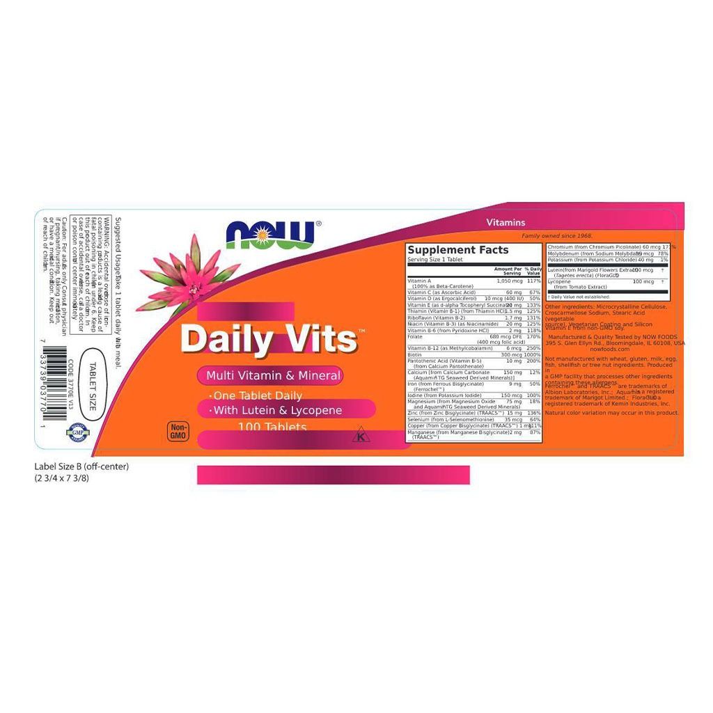 Now Daily Vits Multivitamins & Minerals Supplement Tablets For Overall Wellness, Pack of 100's