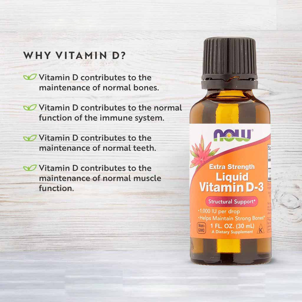 Now Extra Strength Liquid Vitamin D3-1000 IU Drops For Strong Bones 30ml