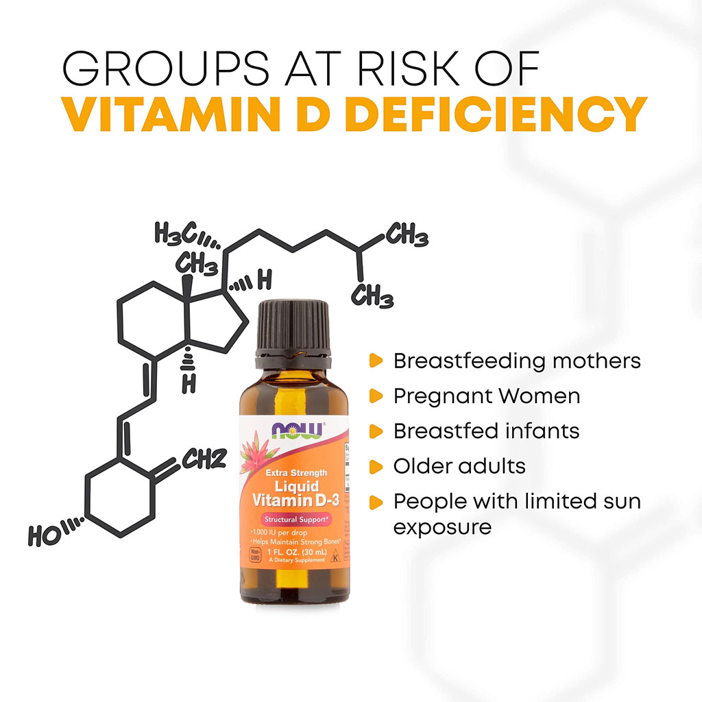 Now Extra Strength Liquid Vitamin D3-1000 IU Drops For Strong Bones 30ml