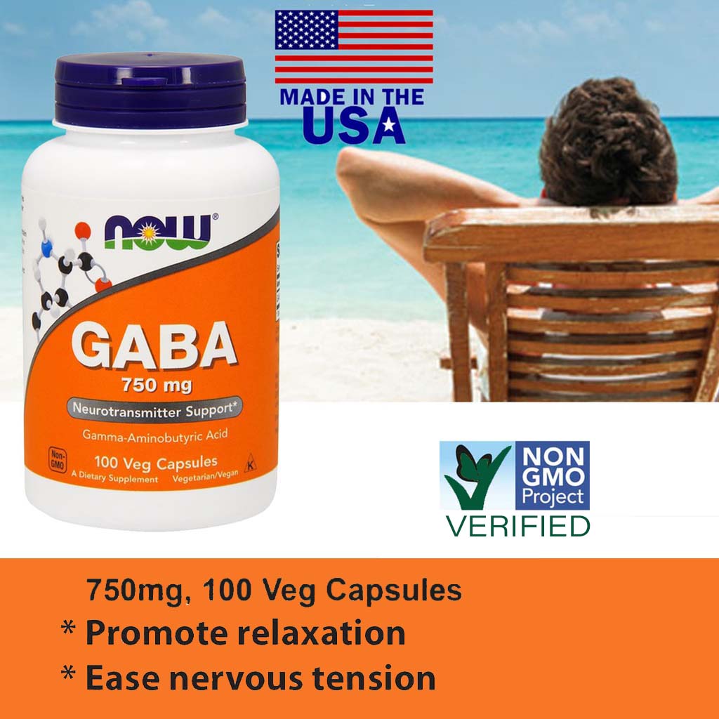 Now GABA 750mg Capsules For Neurotransmitter Support, Pack of 100's