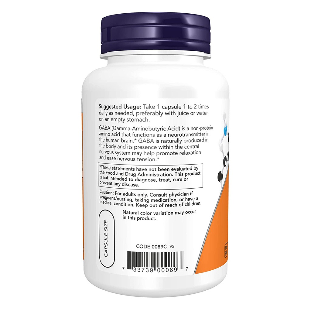 Now GABA 750mg Capsules For Neurotransmitter Support, Pack of 100's