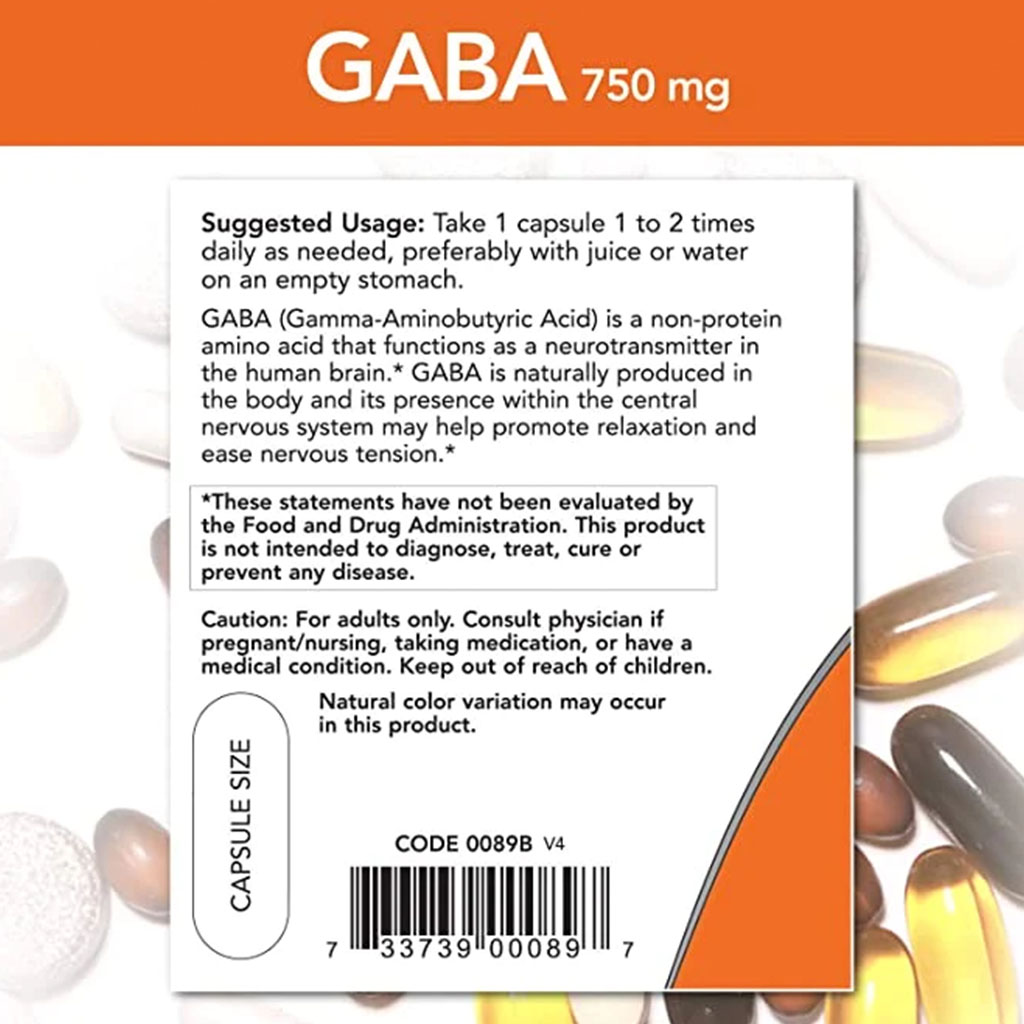Now GABA 750mg Capsules For Neurotransmitter Support, Pack of 100's