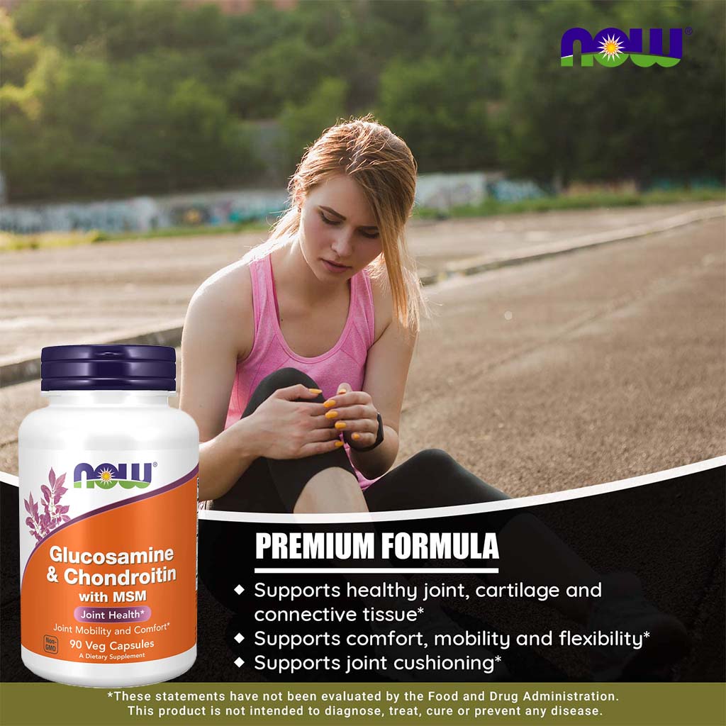 Now Glucosamine & Chondroitin With MSM Capsules For Joint Health, Pack of 90's